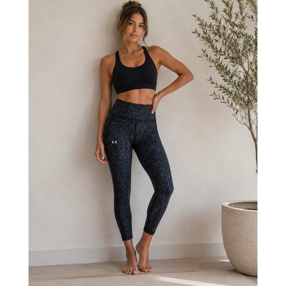 Under Armour Leggings Womens Small Black Gray HeatGear Compression Workout Gym‎